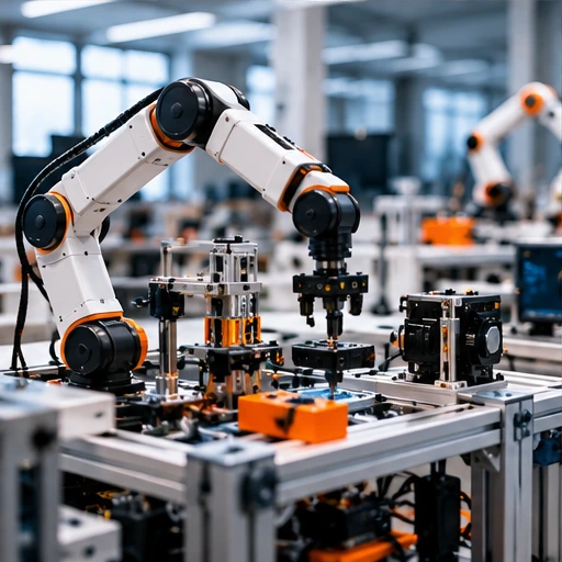 Industrial robotic arm at a training workstation